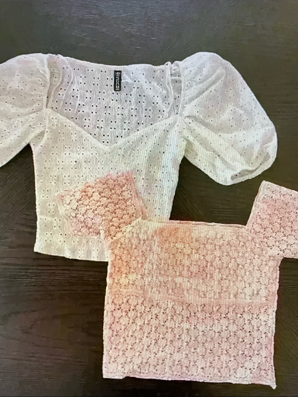H&M White Eyelet Puff Sleeve Crop Top with Pink Knit Top